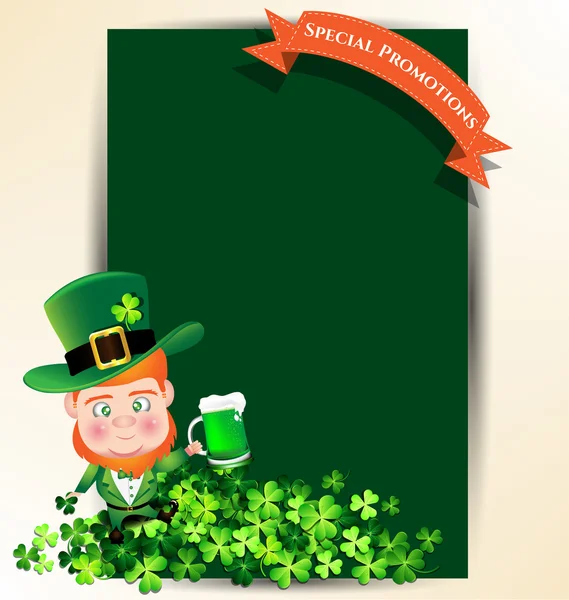 Man holding green beer juk for St Patrick s day party — Stock Vector