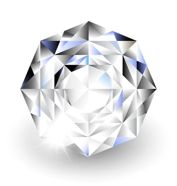 Diamant met licht op witte achtergrond — Stockvector