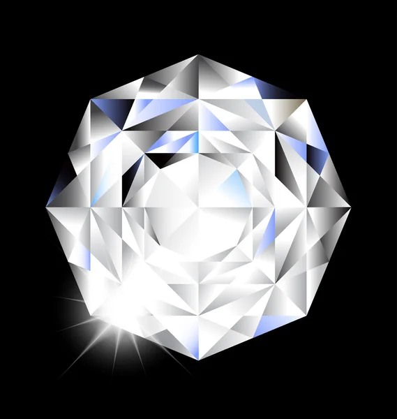 Diamond with light on black background — Stock Vector