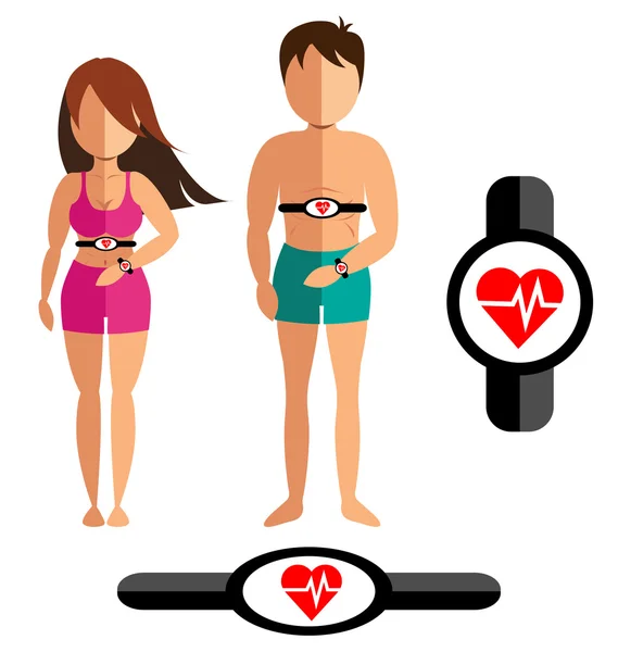 Monitor de frequência cardíaca para homens e mulheres saudáveis —  Vetores de Stock