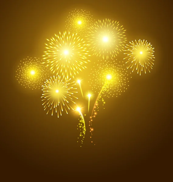 Festival golden fireworks on dark background — Stock Vector