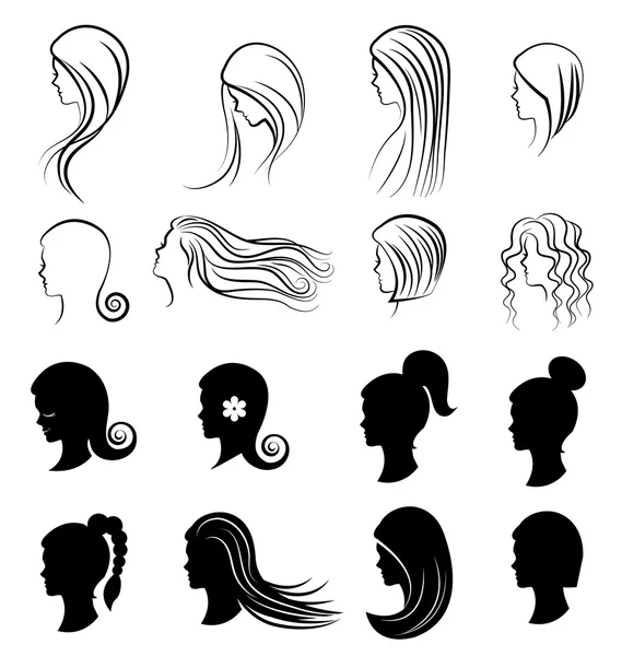 Conjunto de mujeres Peinados para concepto de belleza — Vector de stock