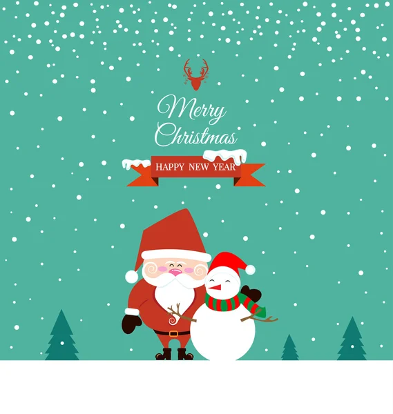 산타 클로스와 크리스마스에 눈사람 — 스톡 벡터
