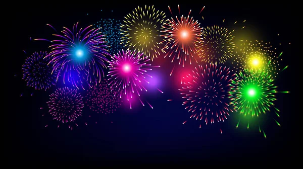 Fuegos Artificiales Coloridos Para Fiesta Navidad Feliz Año Nuevo — Vector de stock