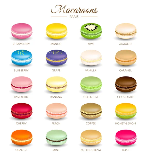 Színes macaroons ízek vektor — Stock Vector