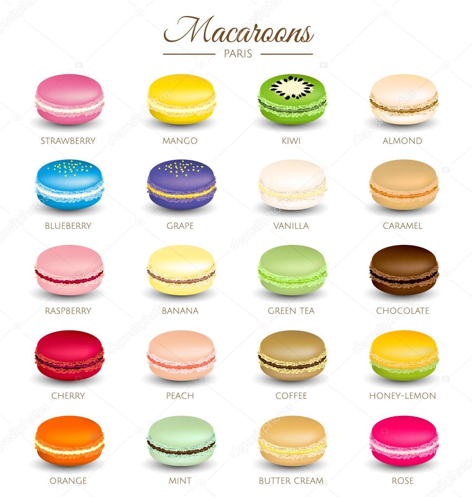Colorful macaroons flavors vector