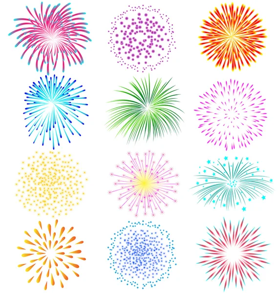 Fireworks set on white background — Stock Vector