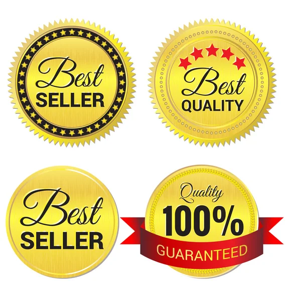 Best Seller ,Best Quality and Quality guaranteed gold Label vect — Stock Vector