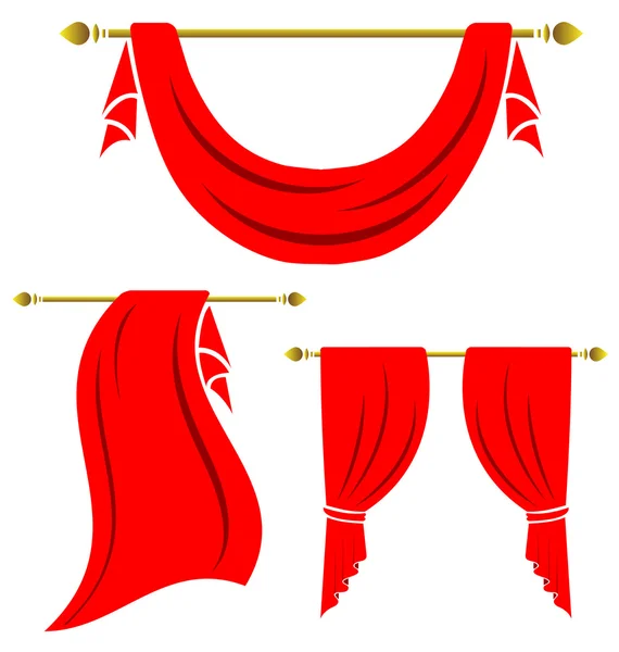 红色的窗帘复古矢量在白色背景上设置 — 图库矢量图片