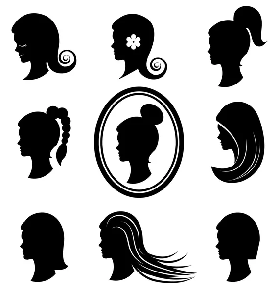 Mulheres cabeças com vetor de cabelo bonito1 — Vetor de Stock
