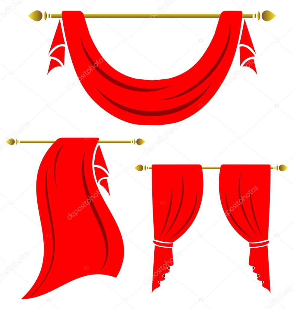 Red curtain vintage vector set on white background