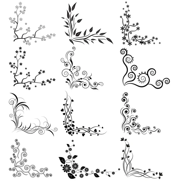 Conjunto vectorial de esquinas florales — Archivo Imágenes Vectoriales