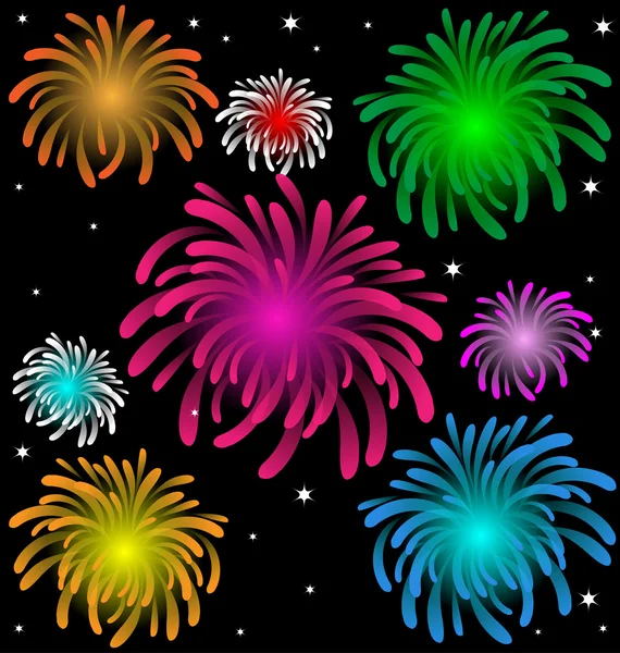 Colorful Fireworks  over the Night — Stock Vector