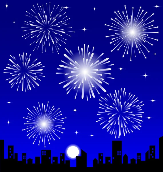 Fireworks  over the Night City — Stock Vector
