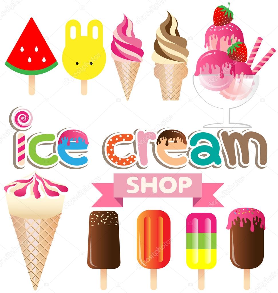 Collection of ice creams vector on white background