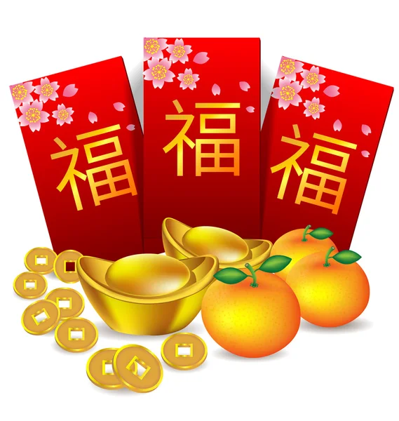 Chinese new year red packet  and decoration — Stock Vector