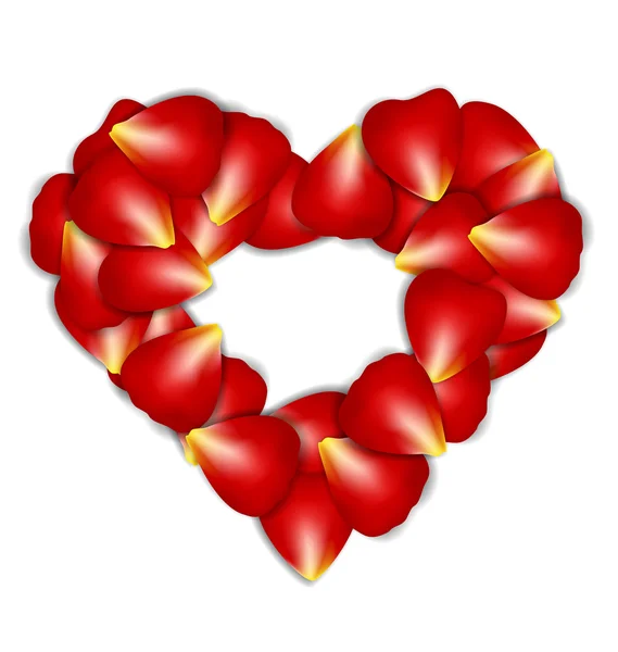 Heart Frame From Red Rose Petals on white background — Stock Vector