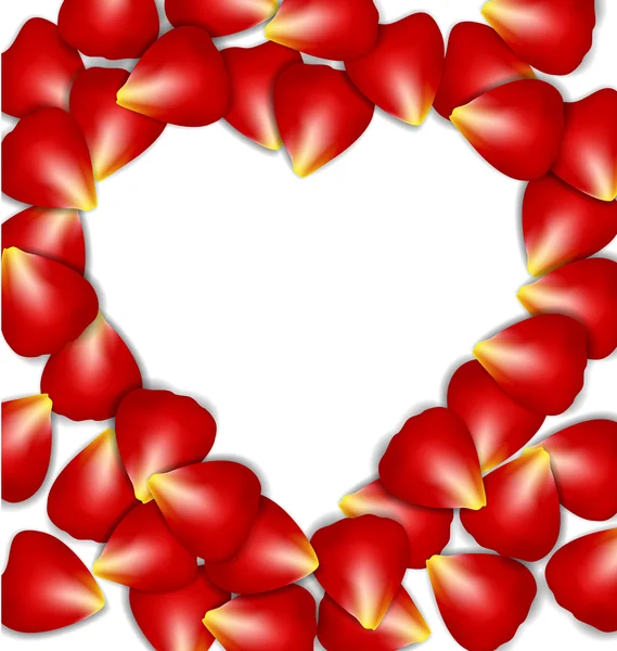Marco del corazón de pétalos de rosa roja — Vector de stock
