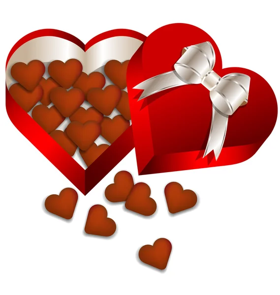 Chocolate San Valentín en caja de regalo de corazón — Vector de stock