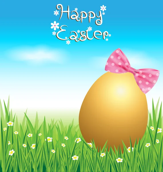 Golden Easter eggs on green grass — Stock Vector
