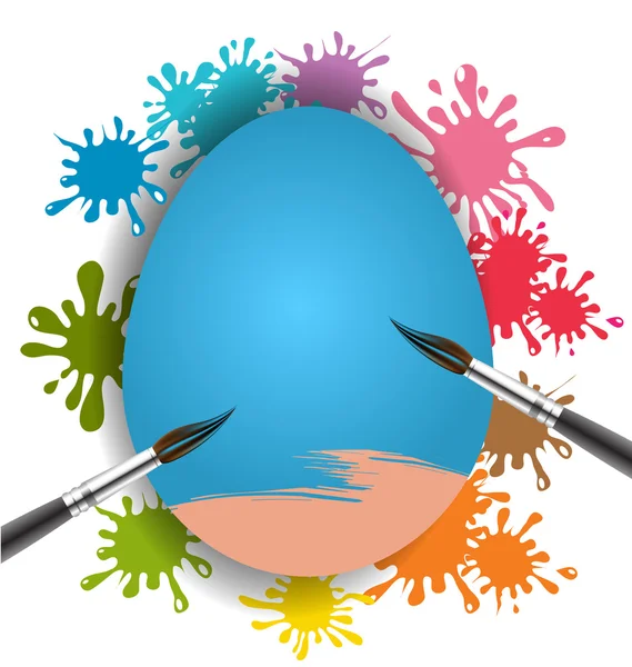 Blauwe ei en penseel op kleurrijke verf splash — Stockvector