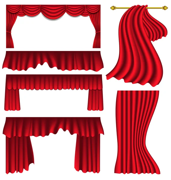 Conjunto de cortinas de seda roja — Archivo Imágenes Vectoriales