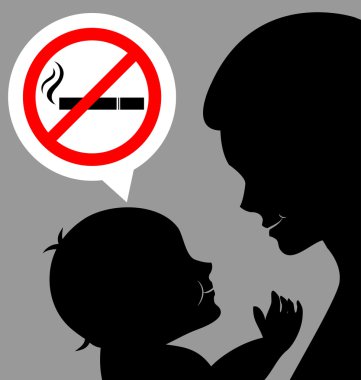 Mom and baby with a prohibiting smoking sign clipart
