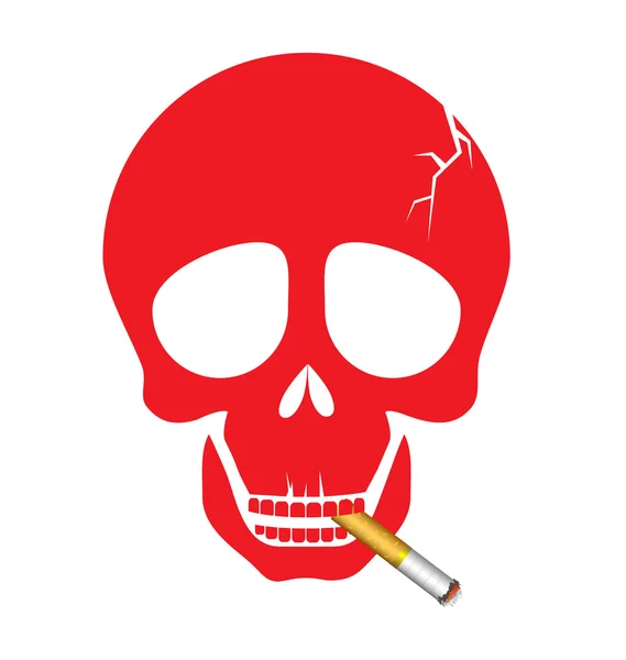 Ein menschlicher Schädel, der eine Zigarette raucht — Stockvektor