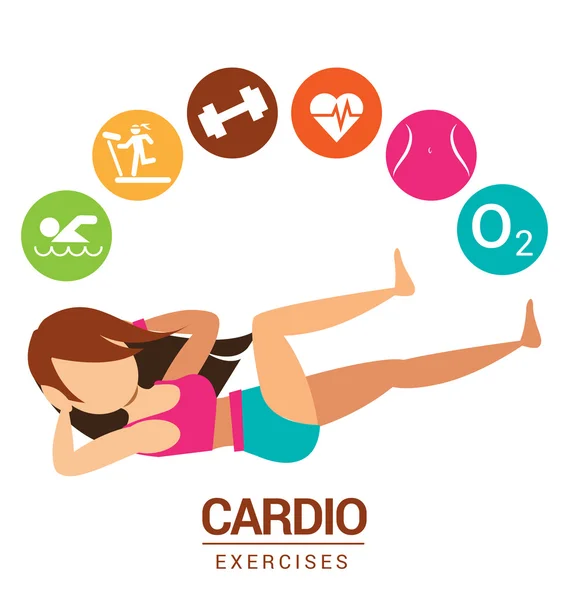 Icono de cardio con ejercicios de mujeres — Vector de stock