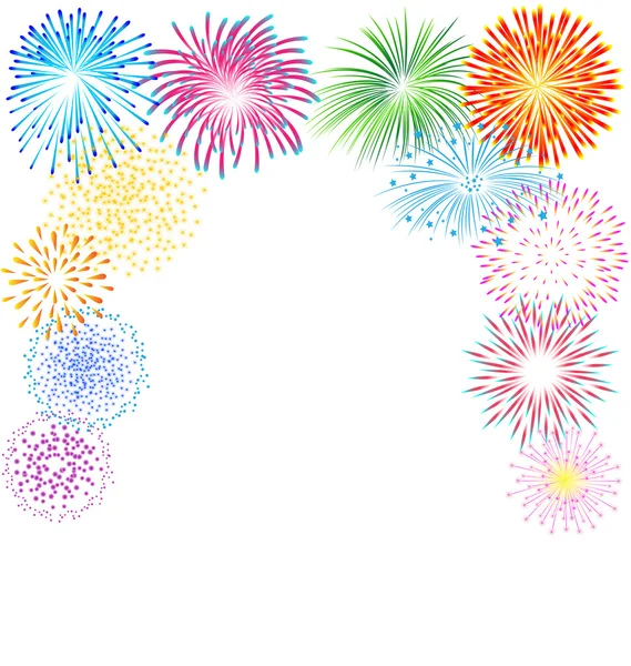 Colorful fireworks on white background — Stock Vector