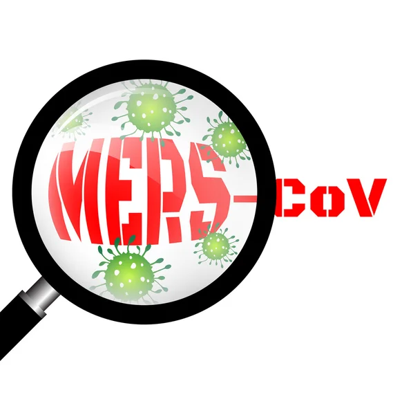 Magnifying glass with Mers virus — Stockvector