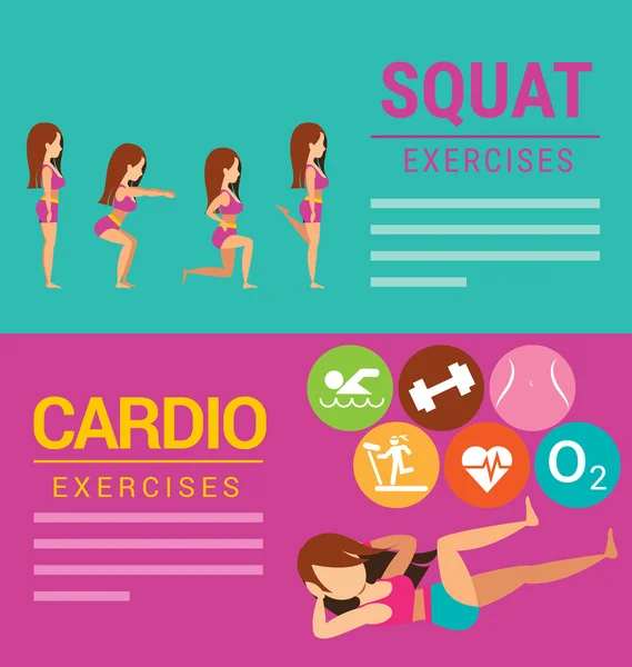 Squat e Cardio esercizi banner — Vettoriale Stock