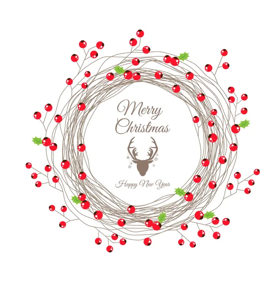 Berry Χριστούγεννα στεφάνι για κάρτα Ευτυχισμένο το νέο έτος — Διανυσματικό Αρχείο