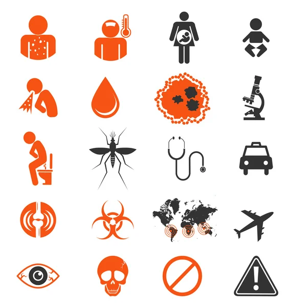 Zika virüs enfeksiyonu Icon set — Stok Vektör