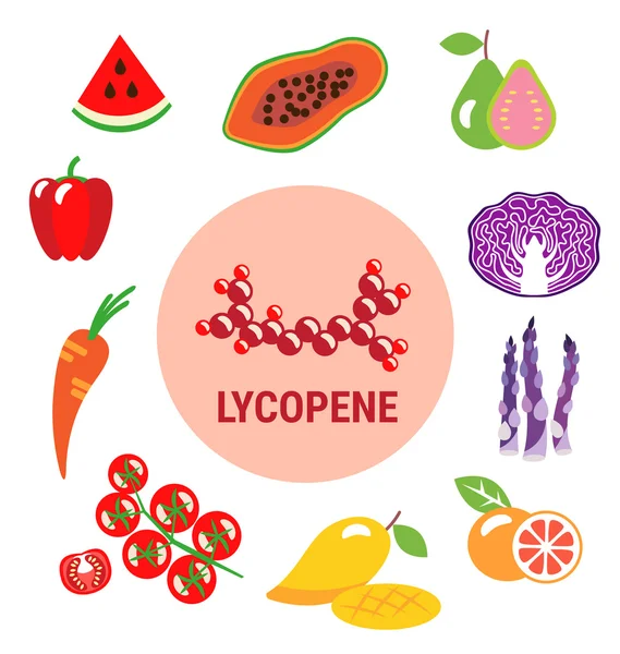 Sumber terbaik dari Lycopene dalam buah-buahan - Stok Vektor