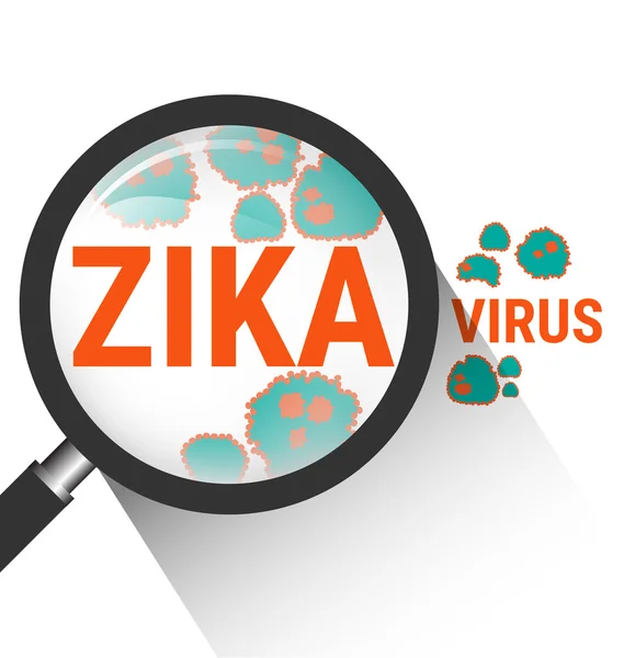 Vergrootglas met Zika-virus — Stockvector