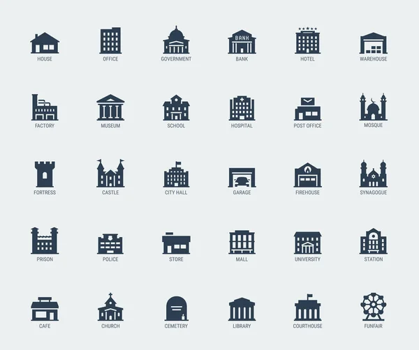 Κυβέρνηση Και City Buildings Vector Icon Set — Διανυσματικό Αρχείο