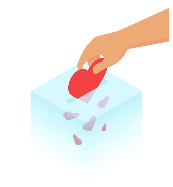 Glass Charity Box Hand Putting Heart — Stock Vector