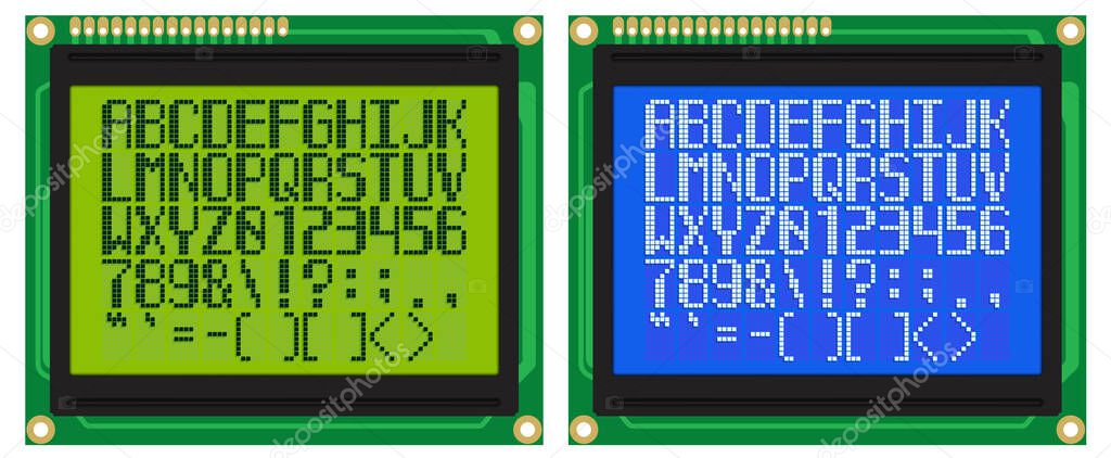 Latin Font for Green and Blue LCD Displays With Dot-Matrix