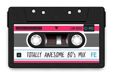 Relistic Black Audio Cassette, Totally Awesome 80's Mixtape clipart