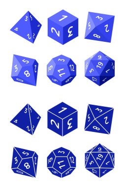 D4, D6, D8, D10, D12, ve D20 Tahta Oyunları için D4 ve Glyph Biçimleri