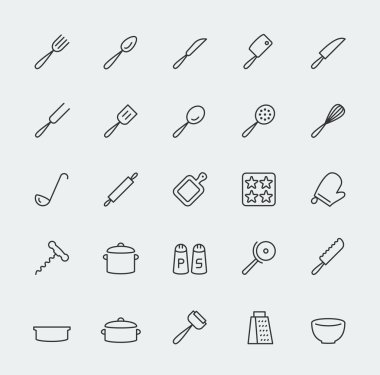 Mutfak gereçleri simgeleri ayarlandı