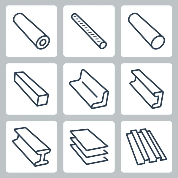 Rullade metallprodukter ikoner set — Stock vektor