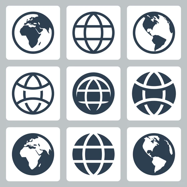Tierra globo iconos conjunto — Archivo Imágenes Vectoriales