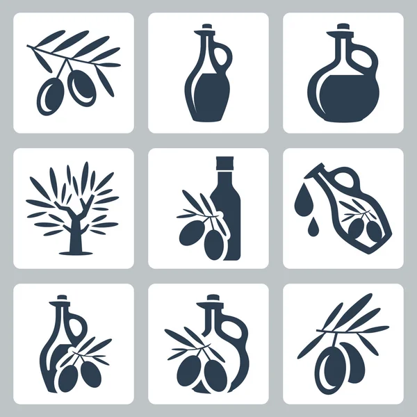 Набір іконок, пов'язаних з оливковою олією — стоковий вектор