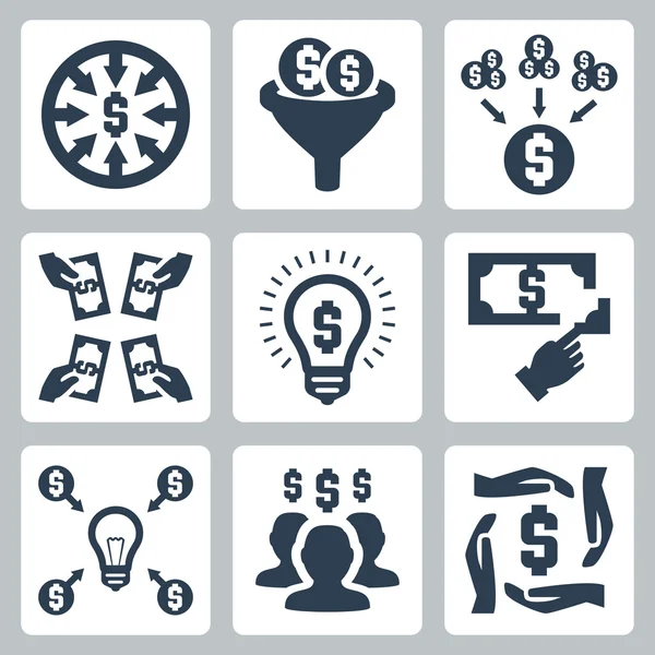 Set di icone di crowdfunding e investimento — Vettoriale Stock