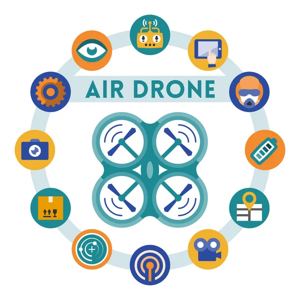 Drone powietrza lub quadrocopter związane infographic — Wektor stockowy