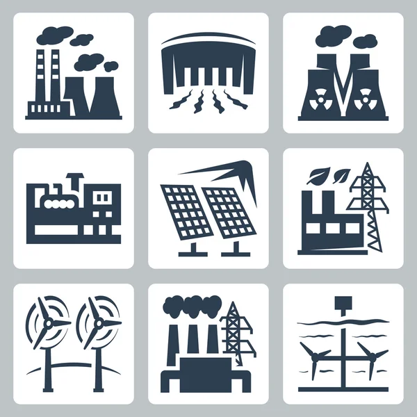 Power plants icons set — Stock Vector