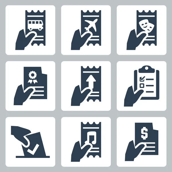 Hand and document icon set — Stock Vector