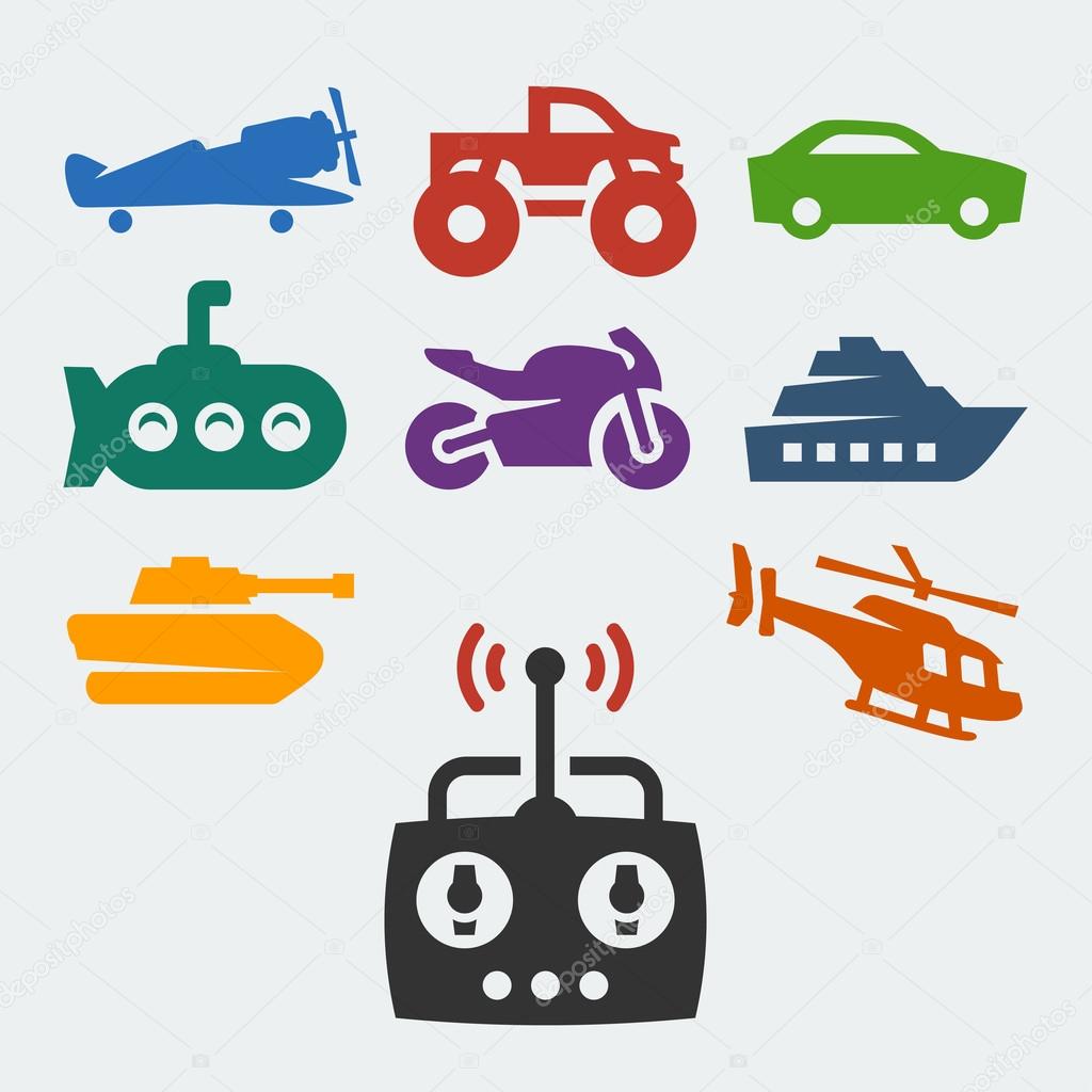 Remote control toys icons set